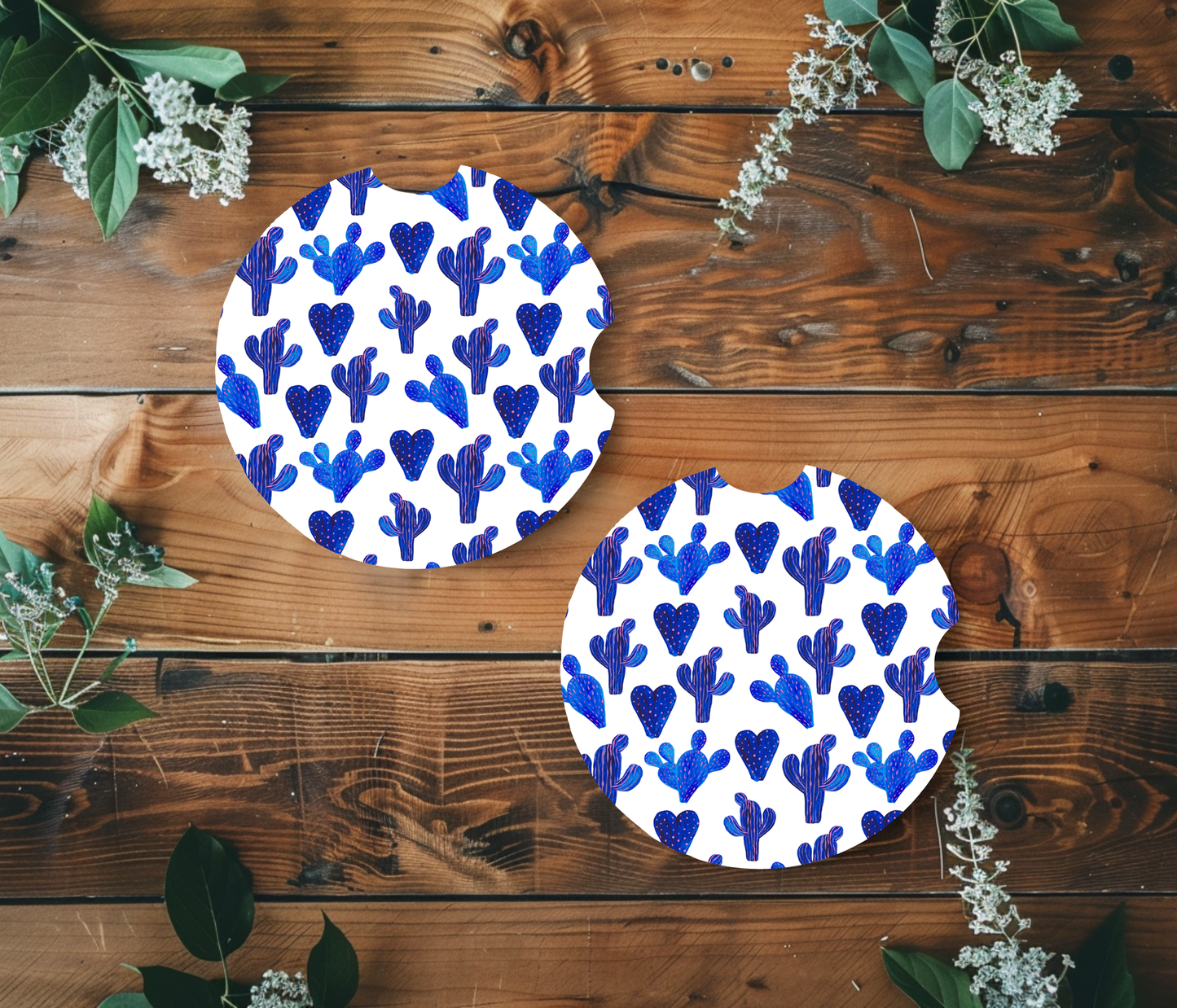 Blue Cactus Car Coasters