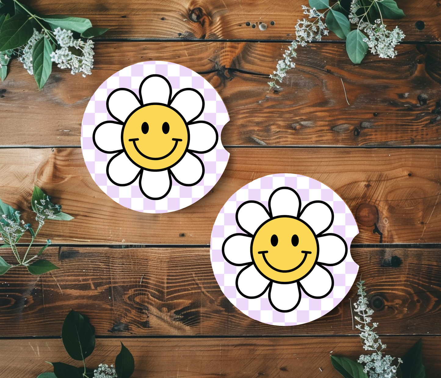 Flower Smiley Face Car Coasters