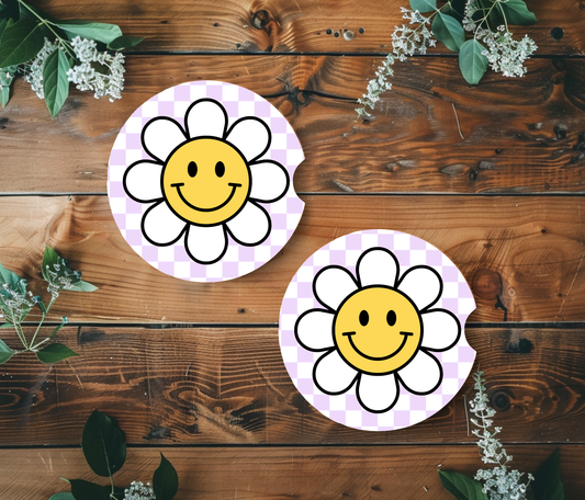 Flower Smiley Face Car Coasters